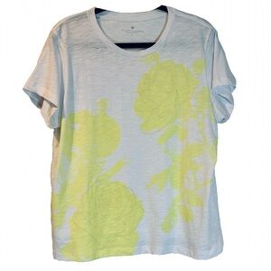 Women’s Elliot Lauren T-Shirt Size Large White & Yellow Floral Stitched